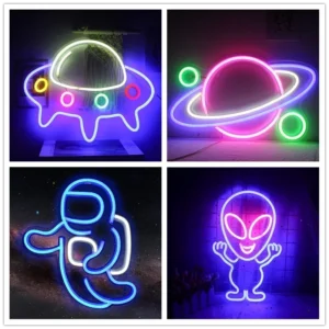 Alien Neon Light Sign Spaceship Planet Shaped Game Night Lamp for Kids Bedroom Xmas Bar Party